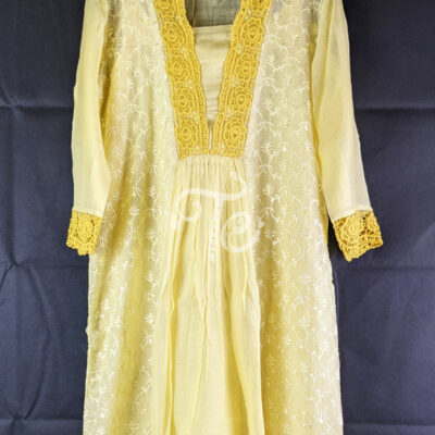 Yellow Chanderi Silk Embroidered Kurti