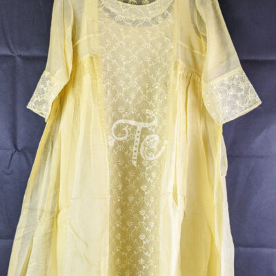 Yellow Chanderi Silk Embroidered Kurti