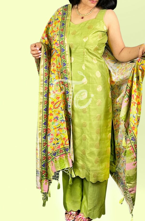 Parrot Green Pure Chanderi Silk Banarasi Handloom suit