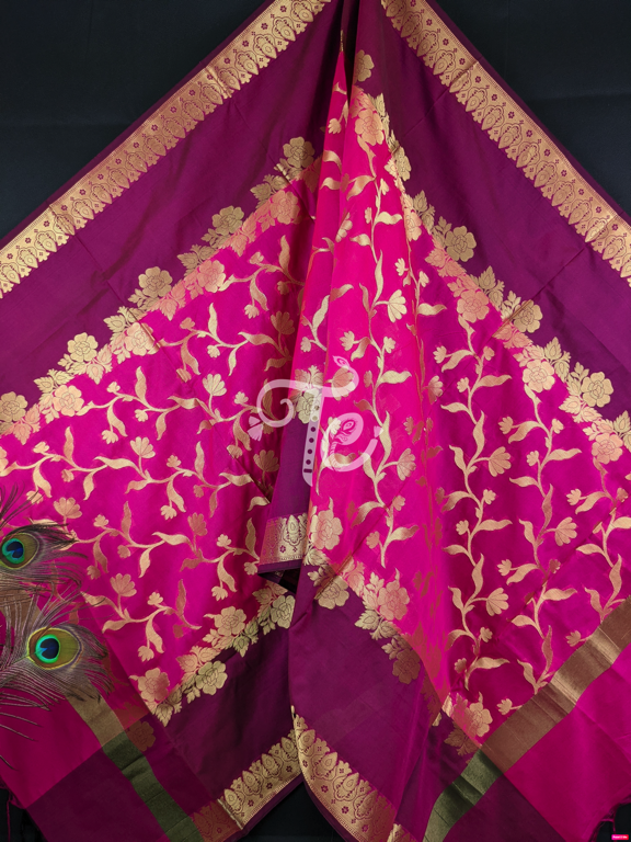 Magenta and Fuchsia Pink Semi Katan Silk Banarasi Dupatta / Stole