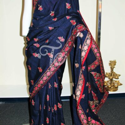 Navy Blue Resham Embroidered Fancy Silk Saree