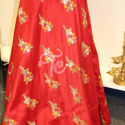 Imitation Raw Silk Red Resham and Sequin Embroidered Skirt