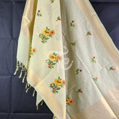 Pure Handloom Chanderi Silk Resham Embroidered Banarasi Dupatta/Stole