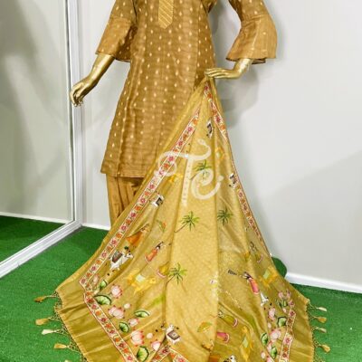 Tussar Color Pure Chanderi Silk Banarasi Handloom Silk 3-Piece Suit